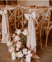 Taking this stylish dreamy trailing bow and adding them to the ceremony chairs. A simple style which will add a touch of glamour ti any wedding aisle. These will look great for the indoor ceremony and outdoor ceremony alike.