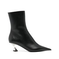 Black calf leather elasticated side panels pointed toe mid sculpted heel leather and rubber sole side zip fasteningDimension: circumference: 24.0 centimetres, heel: 6.0 centimetres, height: 19.0 centimetresGender: WomenMaterial: OUTER COMPOSITION CALF LEATHER: 100.0%, LINING COMPOSITION CALF LEATHER: 100.0%, SOLE COMPOSITION CALF LEATHER: 100.0%, SOLE COMPOSITION RUBBER: 100.0%Color: BlackMade in: ITProduct ID: MUSS24SC022 KITTEN ANK CL001*Import tax/duty will be calculated at checkout (If appli