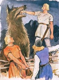 Classic Illustrations from Norse Mythology Tyr with the Fenris wolf