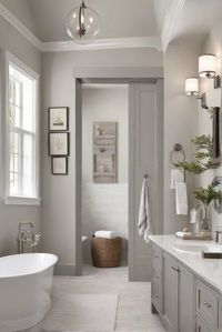 Discover the tranquil transformation of a professionally painted bathroom in SW Agreeable Gray (7029). Step into a neutral haven designed for ultimate comfort and relaxation. #Ad #homedecor #homedesign #bathroom #Painthome interiorarchitecture best Wall Colors for Bathroom Colors Bright Room Colors best colors combinations bathroom bathroom Remodeling Modern Paint Colors 2024