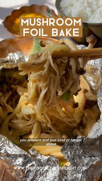 This mixed mushroom foil bake has my favourite mushrooms in it with a nice kick of umami from the miso paste and soy sauce. You’re free to use any mushrooms of choice but I used a mix of king oyster, brown shimeji, and enoki mushrooms.