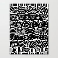 Wavy Tribal Lines with Shapes - White on Black - Doodle Drawing Canvas Print by desertsart | Society6