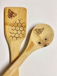 Bee Themed Bamboo Spoons wood burned by AKromeArts on Etsy  - Wood Burnings