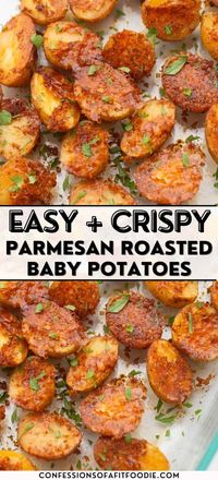 The BEST Roasted Baby Potato Recipe! This incredibly easy and incredibly delicious Parmesan Roasted Baby Potatoes recipe will be your new favorite side dish.