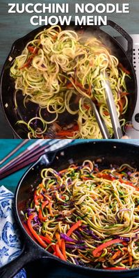 OMG, this Chinese chow mein recipe is truly low carb and healthier! It's made with zucchini noodles and will satisfy your craving for chow mein without all the stash.