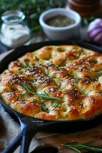 Discover the ultimate comfort food with this easy-to-make cast iron skillet focaccia bread recipe. Enjoy the crispy crust and soft, fluffy interior of this no-knead skillet focaccia bread. Elevate your baking game with a delicious homemade skillet focaccia that will impress everyone at your next gathering. Try making this skillet focaccia bread and add a rustic touch to your table. The perfect side dish for any meal, this skillet focaccia is sure to become a family favorite.