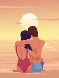 Happy smiling lovers couple man and woman character sitting on beach shore of the ocean. Download it at freepik.com! #Freepik #vector #people #love #hand #family