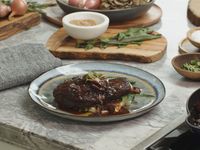 VEGAN STEAKHOUSE DINNER - WINE GLAZED MUSHROOMS, CHARRED VEGGIE DEMI, AND CREAMY MASHED POTATOES » Gordon Ramsay.com