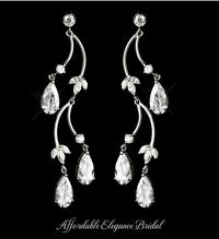 Rhodium Plated CZ Crystal Floral Wedding Earrings