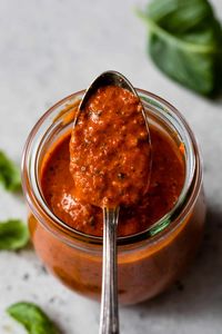 This easy Red Pepper Pesto is rich, smoky, and sweet, making it fantastic on everything!