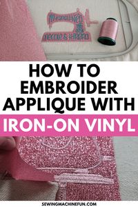 I recently discovered that most heat-transfer vinyl (HTV) types could be easily torn away when used as an applique fabric for embroidery designs.  The significance of this is I can use glitter heat-transfer vinyl and other fun vinyl from my stash without pre-cutting fabric OR trimming manually in the hoop when appliqueing with my embroidery machine. Follow along in this fun tutorial to learn how to embroider with iron-on vinyl as a fun alternative to using fabric as an applique!