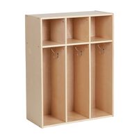 Maximize space and keep your room organized and clutter-free with the ECR4Kids Streamline 3-Section Toddler Coat Locker. The wooden locker features three long compartments with six double coat hangers for sweaters, toddler backpacks, and umbrellas. Give children their own separate cubby storage to keep art projects, homework, and personal belongings organized. Pair with ECR4Kids Scoop Front Storage Bins to keep little things contained and off the floor; bins are sold separately. Use in a childre