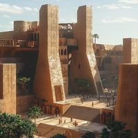 Concept of a university in an AFROLITHIC future - constructed of mud-brick.