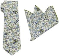 Mens Charm Floral Cotton Tie Set : Necktie with Pocket Square - Wedding - Gift Sets (Blue and Sage) : Clothing, Shoes & Jewelry