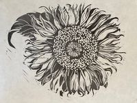 Sunflowers are native to North America and were cultivated here by Native Americans as far back as 3000. They were used for medicine, oil, and food. Sunflowers soon spread around the world when found by Spanish colonizers. I create each print by inking and hand pressing a block that I designed and carved. This artwork is signed and numbered and released in a limited edition of prints. This vertical format animal print measures 12 x 8" and is printed on fine quality 100% cotton printmaking paper.