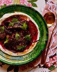 Ingredients <--separator--> 1 bunch red beets, whole skin on Beet marinade: 1 shallot, minced ½ cup olive oil ½ cup honey 4 tbsp labneh Fresh cilantro leaves For Cashew Dukkah 1 tbsp sesame seeds 1 tbsp turmeric 1 1/2 tsp coriander seeds 3/4 tsp cumin seeds 1/4 cup unsalted cashews, chopped 1/2 tsp finely grated