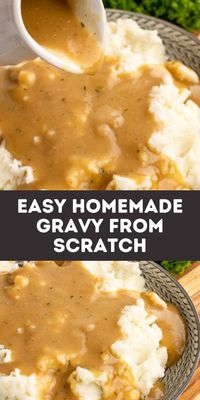 Easy homemade gravy from scratch tastes just like KFC brown gravy. You’ll want to serve this on top of mashed potatoes, roast chicken, or turkey- really anything you could put gravy on! #gravy #side #recipe