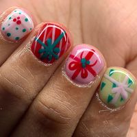 24pcs/set short fake nails for women girls christmas red green tree press on false nail art new year