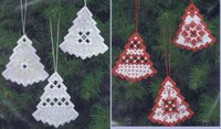 Three pretty little Christmas trees to hang on your tree in red and white or white and silver.