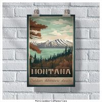 "Experience the rugged beauty of Montana with our stunning travel poster.  Featuring iconic landmarks and picturesque landscapes, this poster captures the essence of Montana's natural splendor. From the majestic peaks of the Rocky Mountains to the vast expanses of the Great Plains, there's no shortage of beauty to be found in this magnificent state.  Take home a piece of Montana with our travel poster and celebrate the magic of this unforgettable destination. At UnitedWorldMemories, we are committed to providing you with the highest quality travel products. From posters and postcards to stickers and magnets, each item is designed to capture the spirit of your favorite destinations and bring a touch of wanderlust to your life. We use advanced printing technologies and premium materials to e