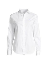 Polo Ralph Lauren Kendall Long-Sleeve Button-Front Blouse in White Cotton - $ 98.50