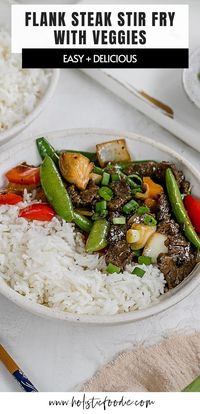 This delicious flank steak stir fry with vegetables is an easy weeknight dinner that's ready in 40 minutes.