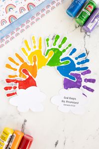 This handprint rainbow craft is a fun and colorful Bible craft perfect for remembering God's promise after the flood.