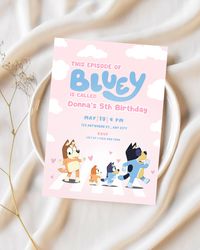 This charming and enchanting invitation is the perfect way to invite friends and family to your little one's Bluey-themed celebration.  Features: 🎉 Customizable Design: Add your child's name, age, and party details to create a truly one-of-a-kind invite. 🌟 Bright & Fun Illustrations: With playful designs and vibrant colors, this invitation is sure to excite guests and set the tone for an unforgettable party.  💌 Instant Digital Download: with the instant digital download, you can get started r