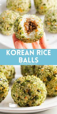 Korean rice balls (jumeokbap) are made with sticky short-grain rice that's rolled into balls & covered with seaweed. Add tuna or bulgogi filling for a quick and easy snack or meal!