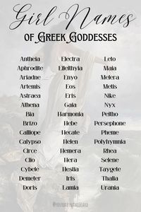 Girl names of Greek goddesses and the like. Beautiful, strong, feminine, and powerful names from Greek mythology 🤍 #girlnames #babynames #greek #greeknames #greekmythology #goddess #greece #adventure #travel #europe #names #nameideas #nameinspo #pregnancytips #pregnant #expecting #girlmom #girlboss #girlpower #fashion #maternity #newmom #motherhood #style #creative #unique #culture #history #babyshower #nursery #follow #fyp #popular #aphrodite #hera #artemis #zeus #muse #beauty #love