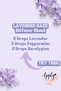 Inspired by Taylor Swift's latest music video "Lavender Haze", try this fun little diffuser blend recipe!!! This blend creates a relaxing and soothing atmosphere with the floral scent of lavender, the cool and refreshing scent of peppermint, and the invigorating and clearing scent of eucalyptus. This blend is perfect for diffusing in the evening or before bed to promote restful sleep.