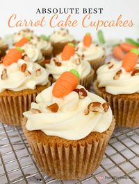 carrot cake cupcakes, absolute best homemade from scratch carrot cake cupcakes, moist best carrot cake recipe with raisins and pecans, best ever carrot cake cupcakes with homemade cream cheese frosting, best ever cream cheese frosting, cute carrot cake cupcakes dessert for Easter, best carrot cake recipe, gluten free carrot cake cupcakes