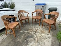 Antique banker's chair set Gunlocke style government desk chairs Set of 4 pick up in San Jose ca 95148 25"/22"/32.5" dimensions some scuffs and marks see pictures for details  They work great as is