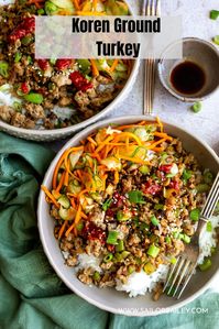 Delicious, easy Korean ground turkey with a quick tangy cucumber and carrot salad. A tasty, satisfying meal to enjoy. via @sailor_bailey