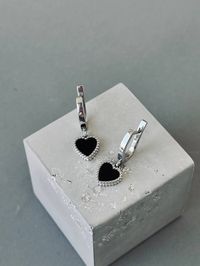 925 Silver Heart Dangle Earrings Black onyx silver earrings in Sterling Silver 925 Gift for Girlfriend everyday earrings black onyx earrings by OMRIYANE on Etsy