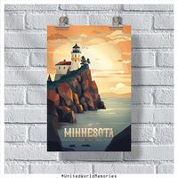 "Experience the natural beauty of Minnesota with our stunning travel poster.  Featuring iconic landmarks and picturesque landscapes, this poster captures the essence of Minnesota's unique charm and atmosphere. From the pristine lakes and rivers to the rugged wilderness, there's no shortage of beauty to be found in this captivating state.  Take home a piece of Minnesota with our travel poster and celebrate the magic of this unforgettable destination. At UnitedWorldMemories, we are committed to pr