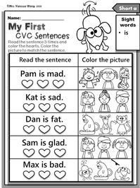 Phonics Worksheets My First CVC Sentences for Kindergarten and First Grade - Etsy Hong Kong