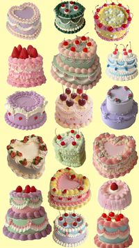 A current trend going around that i absolutely love #cake #cakes #sweet #sugar #frosting #50s #60s #vintage #retro #pastel #yellow #blue #green #pink #red #birthday #cherry #strawberry #strawberryshortcake