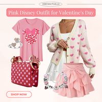 Dreamy pink Valentine’s Day Disney outfit inspired by Minnie Mouse. Pin for romatic Disney style inspiration!