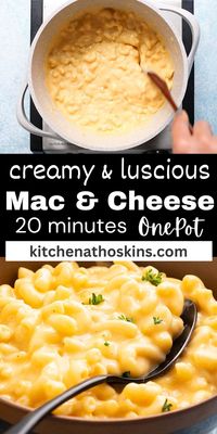 This One Pot Mac and Cheese is outrageously creamy, smooth and cheesy! Made in the stovetop using 5 main ingredients, it is the easiest and comforting weeknight dinner that is ready in under 20 minutes.