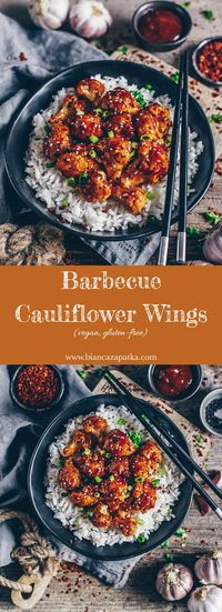 Barbecue Cauliflower Wings (vegan + GF) Recipe for easy barbecue cauliflower wings with homemade sweet and spicy bbq sauce - vegan, healthy and gluten-free - perfect as side dish or snack! ;-)