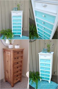 Aqua Ombre Painted Furniture Makeover | DIY Design | Dresser Decor | Turquoise | Accent Table | Eclectic | Rustic