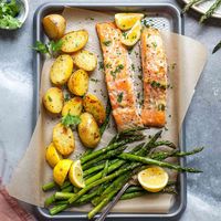 This one-pan salmon and potatoes recipe makes a healthy and satisfying weeknight dinner. Find out how to make this easy and delicious sheet-pan meal.