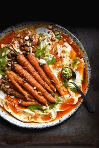 Dukkah roasted carrots with labne and aleppo chilli oil - Georgeats