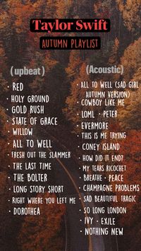 Taylor swift fall playlist, Autumn playlist, Music for Fall, Taylor swift playlist Taylor swift songs for Autumn, Swiftie Fall playlist #taylor #fall #playlist