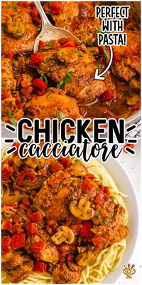 If you are looking for a traditional Italian meal, then this is definitely one to try! Chicken cacciatore is made with chicken cooked until it’s fall-of-the-bone tender and covered in a tomato wine sauce. It’s full of flavor and will leave your home smelling absolutely delicious! #ChickenCacciatore #ItalianFavorites #OnePotMeals #ComfortFood #FamilyFavorites