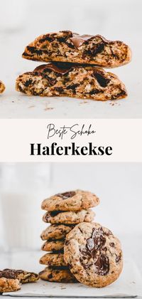 Die wohl leckersten Haferflockenkekse mit Schokolade – ein einfaches, schnelles, und unglaublich leckeres Rezept für vegane Haferkekse! #haferflockenkekse #vegan #haferkekse #mitschokolade #ohneei