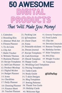 Do you know that you can earn money through selling digital products online. Above is the list of 50 different and awesome digital products that you can sell online. Save this pin now and don't forget to hit that follow button. Money goals 🎯