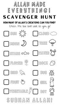 Allah Made Everything! Scavenger Hunt for Muslims | Homeschooling Islamic Schools Coloring Page Acitivity