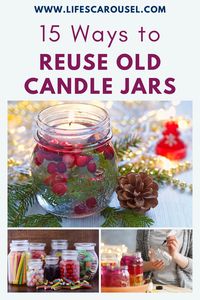 Simple ways to upcycle old candle jars instead of throwing them away. Reuse an empty glass candle jar to make storage containers, candy jars, decor and more.